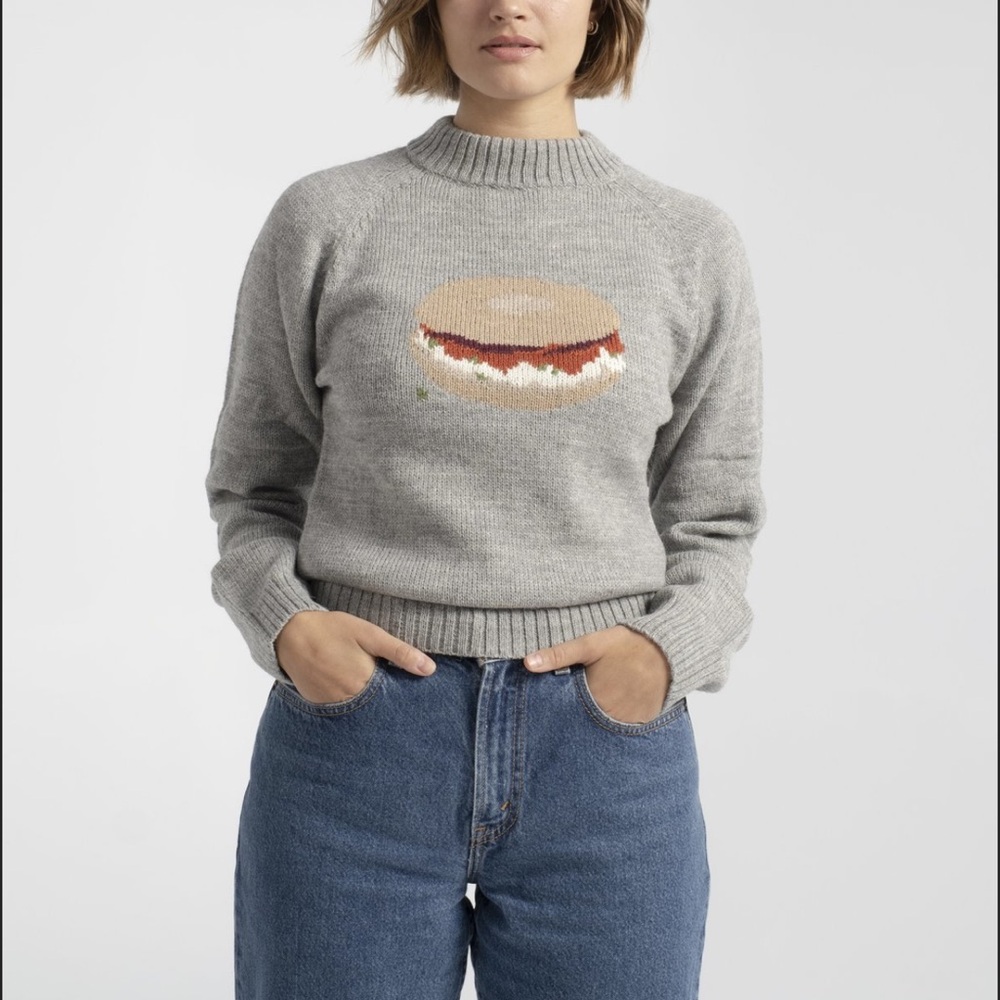 Rachel Antonoff Gray Schmear Sweater (it’s a BAGEL)